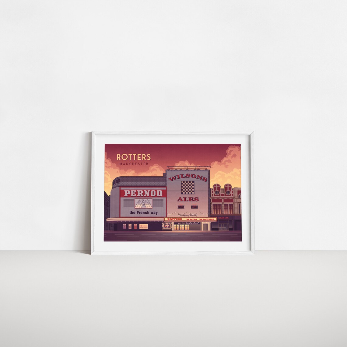 Rotters Manchester Nightclub Retro Neon Street Art Travel Poster - Image 2