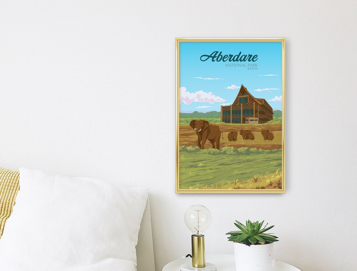 Aberdare National Park Vintage Travel Poster, Elephants - Image 3