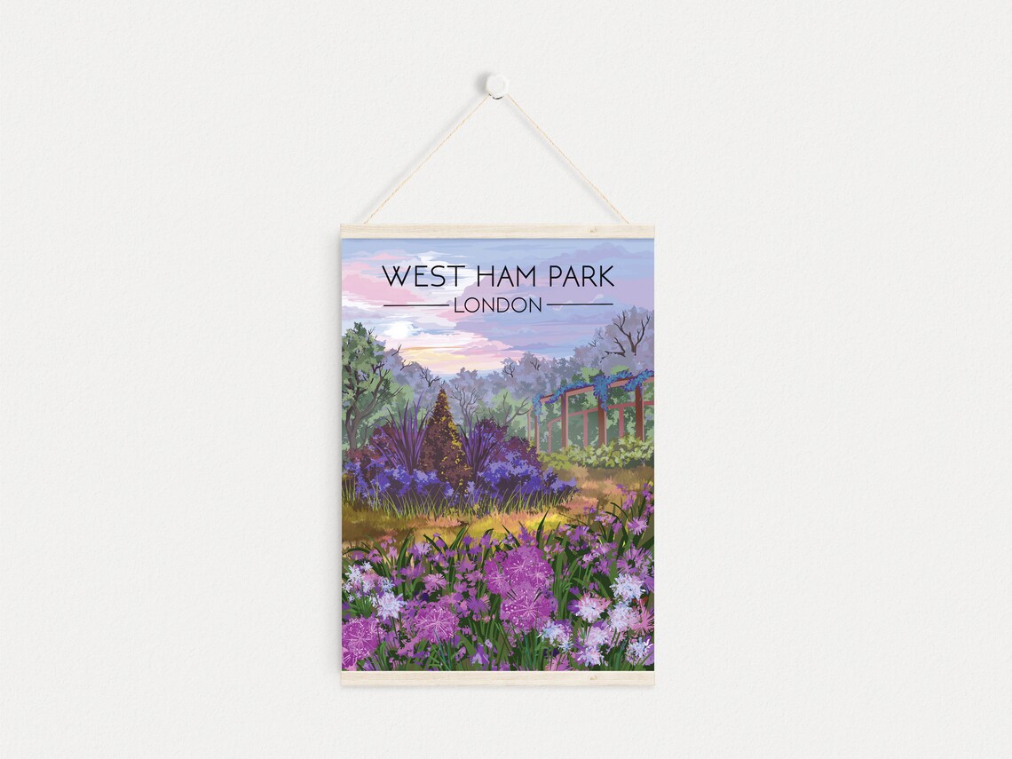 West Ham Park London Purple Flower Garden Sunset Vintage Travel Poster - Image 4