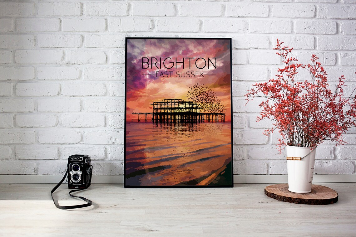 Brighton Beach Travel Poster, West Pier East Sussex - Image 3