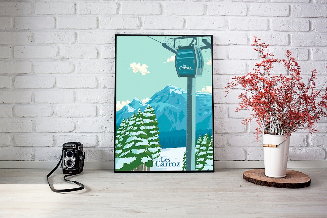 Les Carroz Vintage Retro Ski Resort Art Print - Image 2