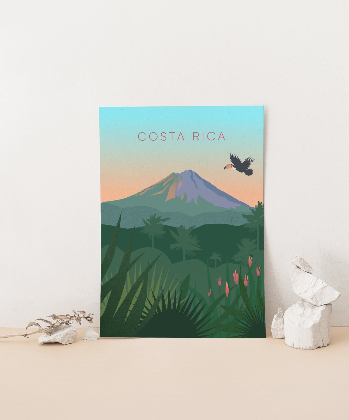 Costa Rica Volcano Sunset Minimalist Poster, Toucan Jungle Travel Art - Image 4