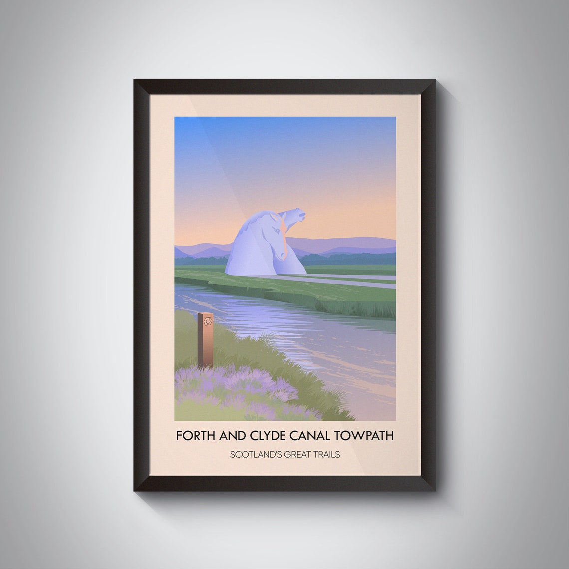 Forth and Clyde Canal Kelpies Sunset Towpath Trail Travel Poster