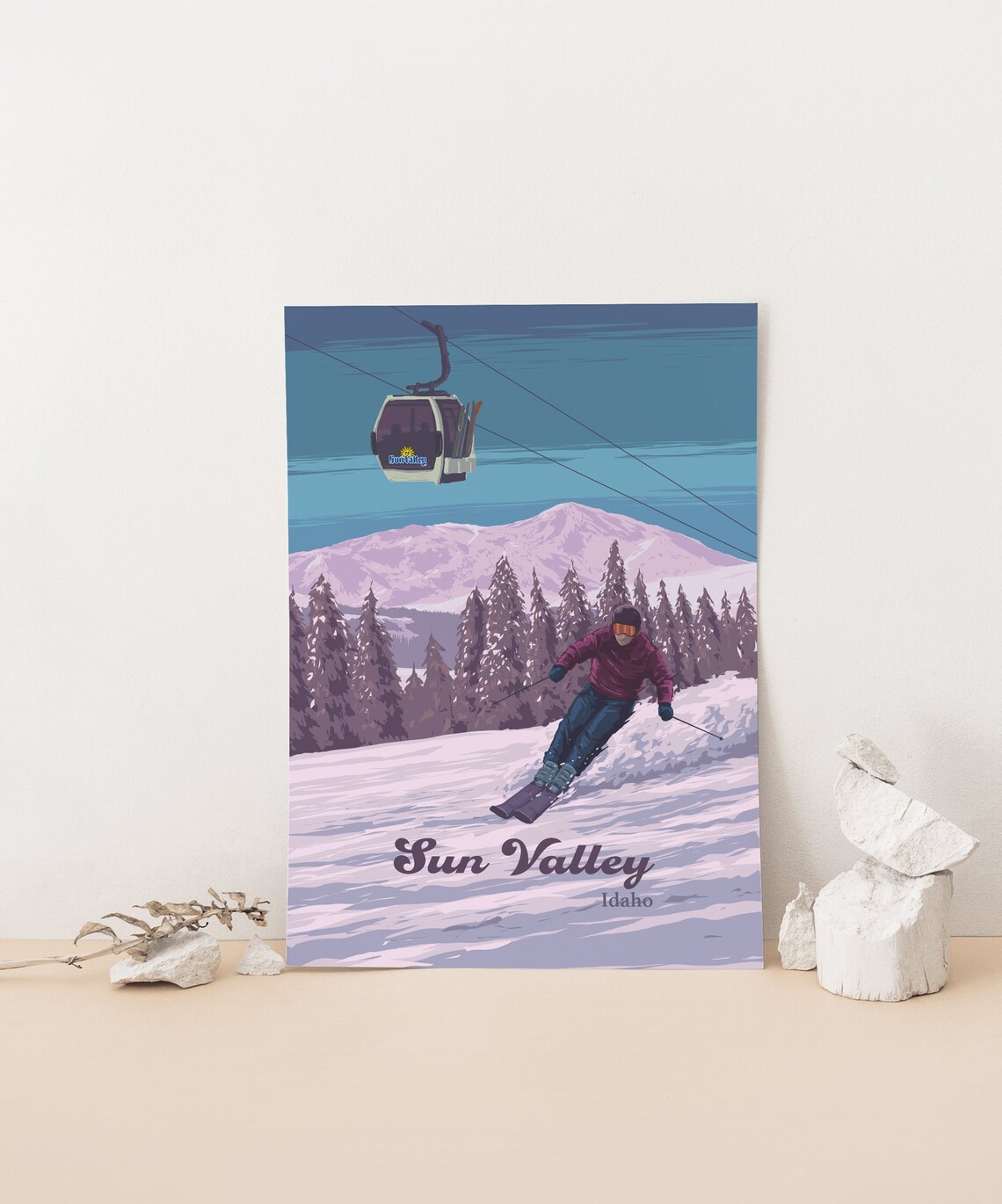 Sun Valley Idaho Gondola Skier Vintage Snow Mountain Travel Poster - Image 4
