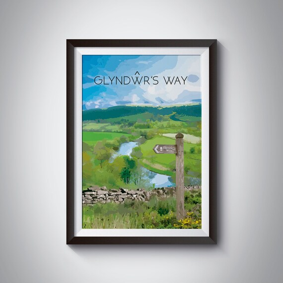 Glyndwrs Way Wales River Valley Signpost Hiking Trail Travel Poster