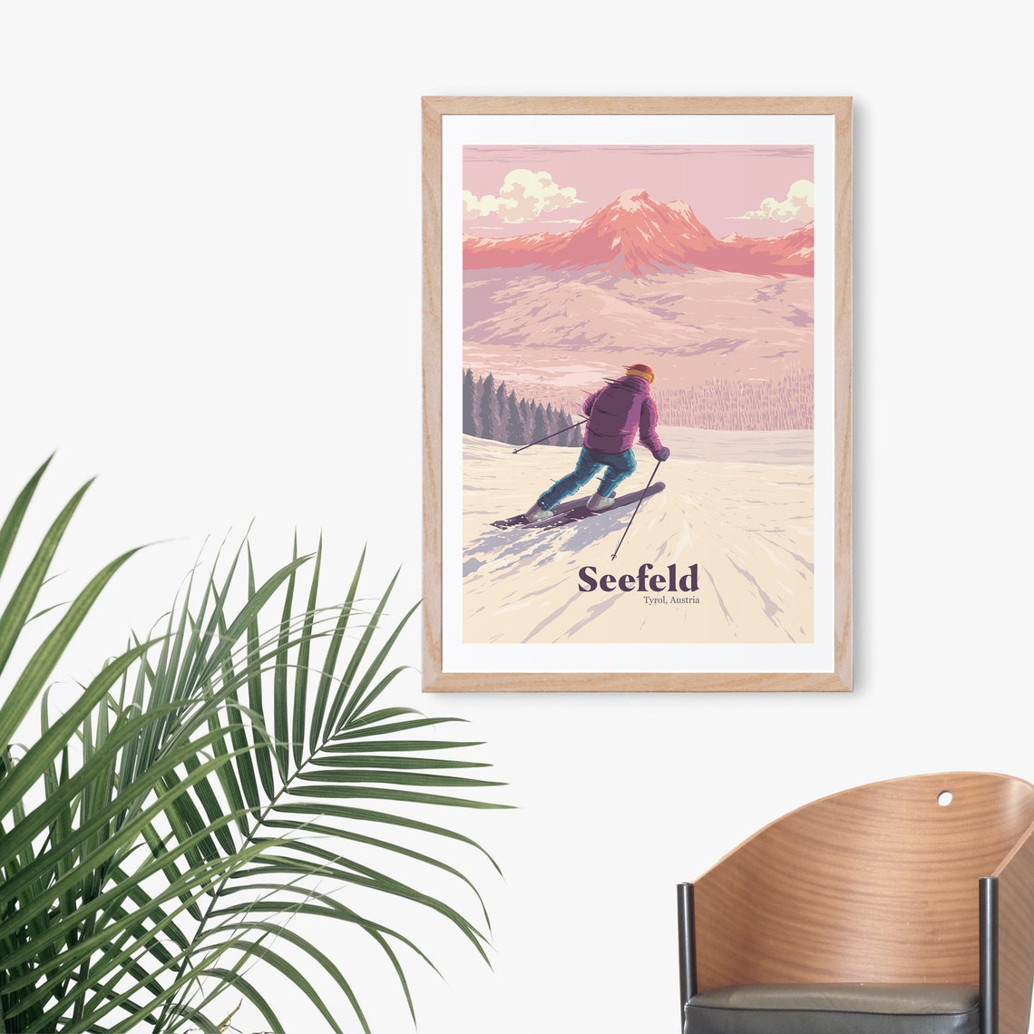 Seefeld Tyrol Austria Skier on Sunny Mountain Slope Vintage Poster - Image 3