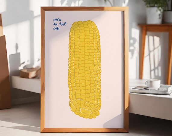 Corn On The Cob Illustrated Yellow Modern Kitchen Decor Poster