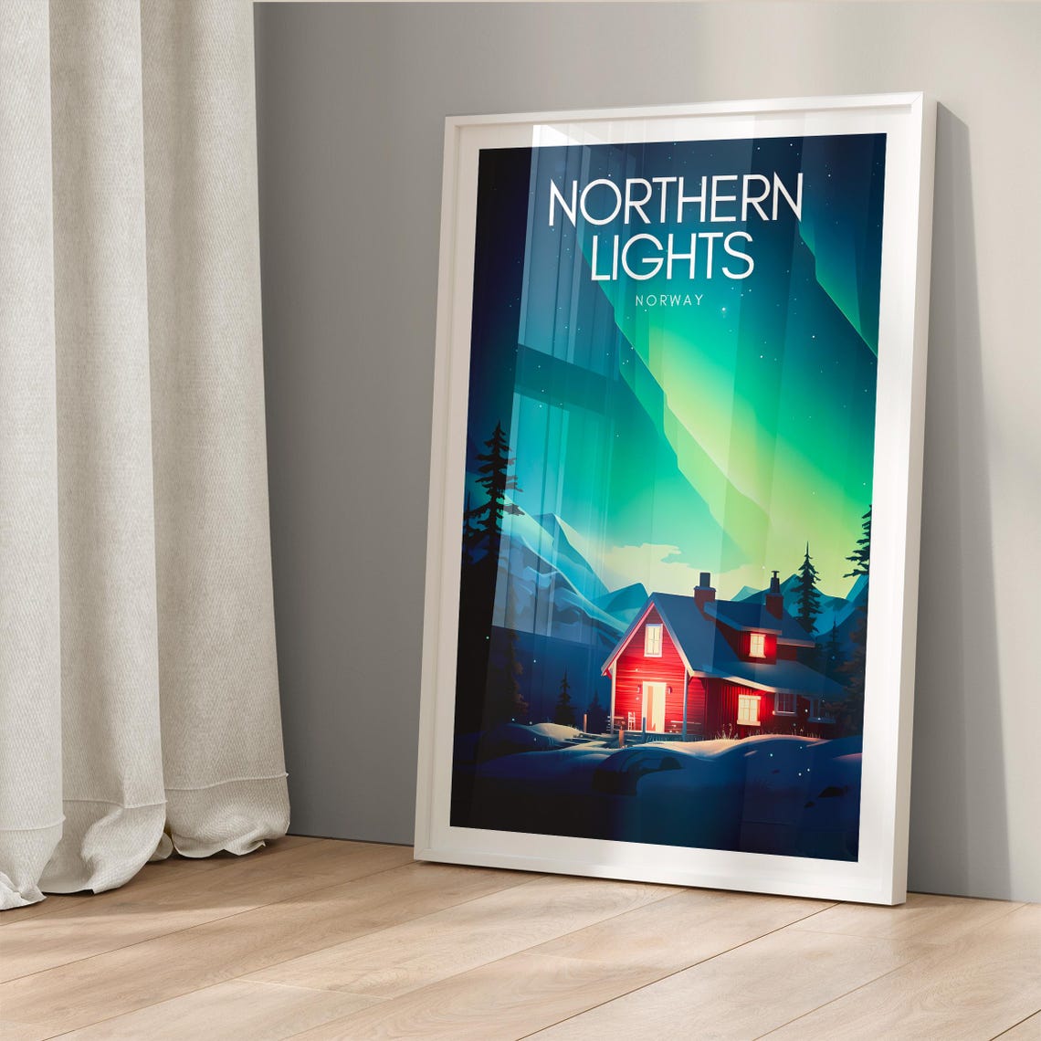 Northern Lights Norway Aurora Borealis Cabin Night Sky Poster - Image 5