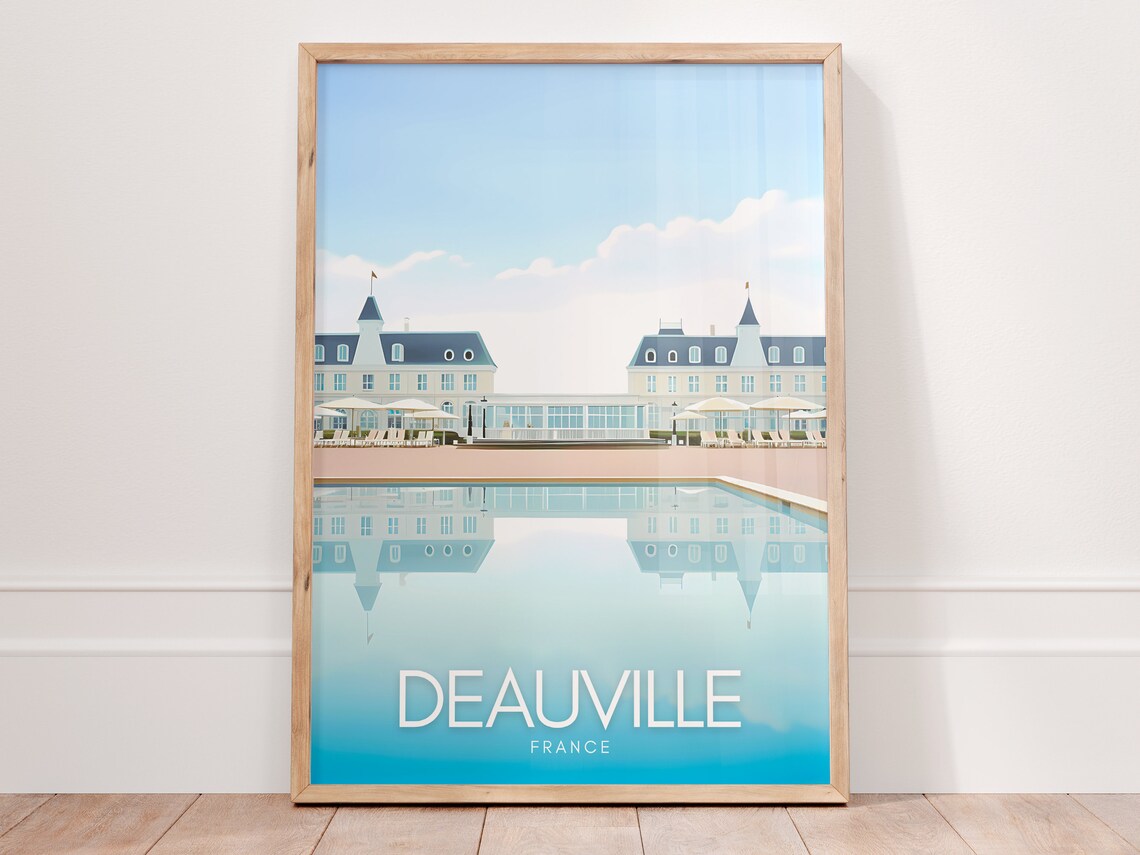 Deauville France Beachfront Hotel Minimalist Travel Poster Art