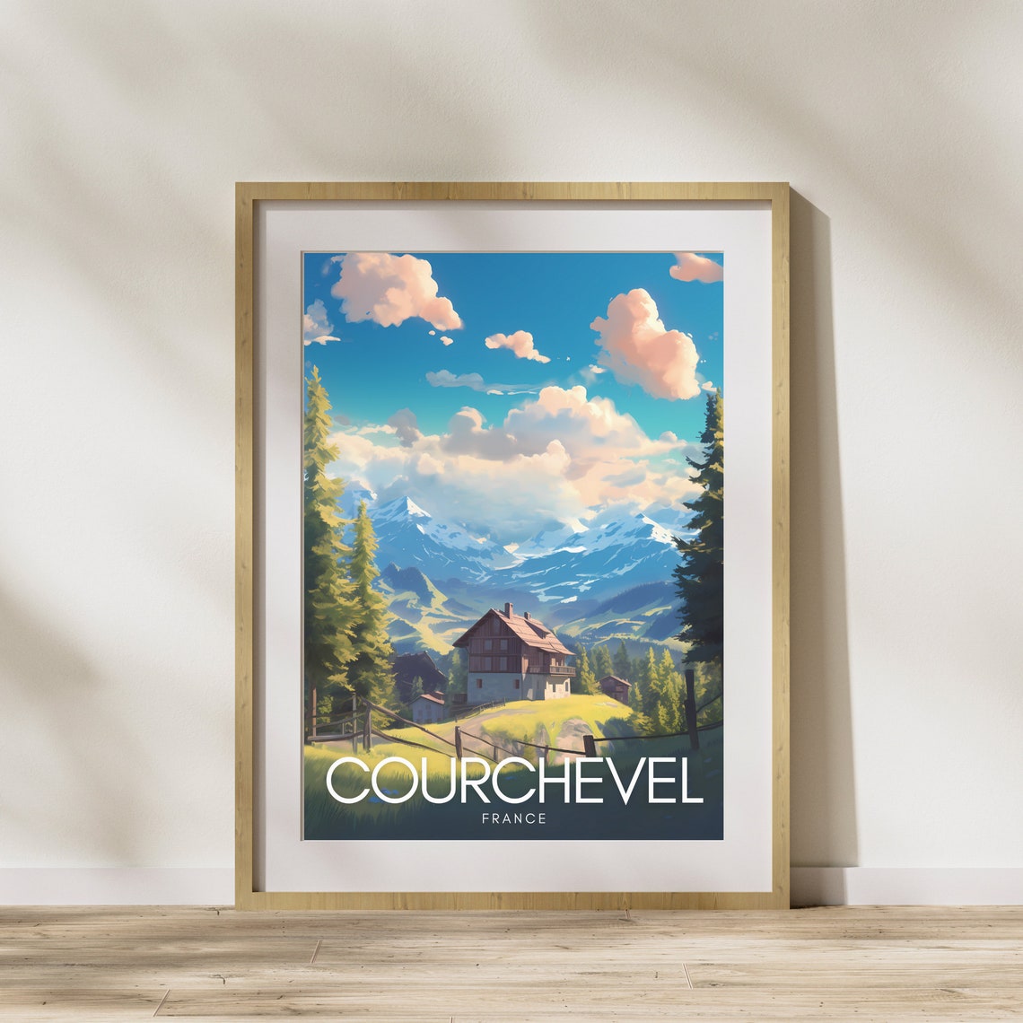 Courchevel France Alpine Chalet Snowy Peaks Vintage Travel Poster - Image 3