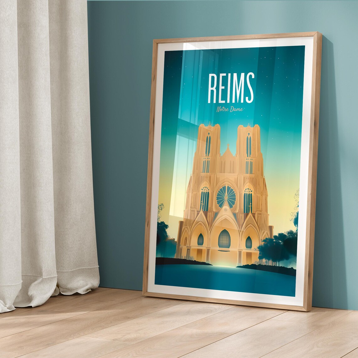 Reims Notre Dame Cathedral Starry Night France Travel Poster - Image 5