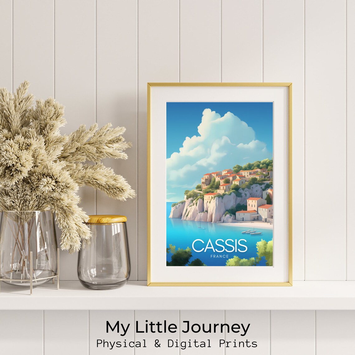 Cassis France Travel Poster with Cliffside Village and Turquoise Sea - Image 2