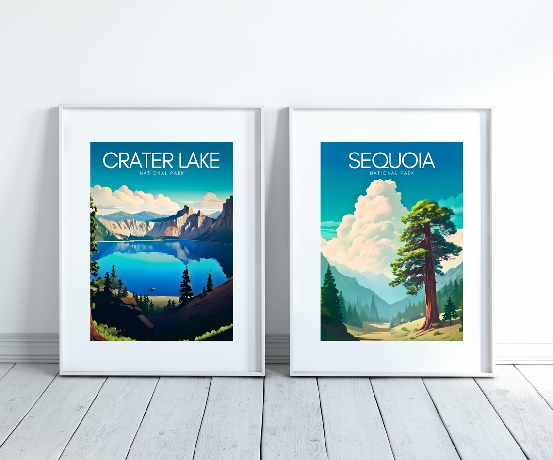 Sequoia National Park Poster with Giant Redwood Tree and Mountains - Image 2