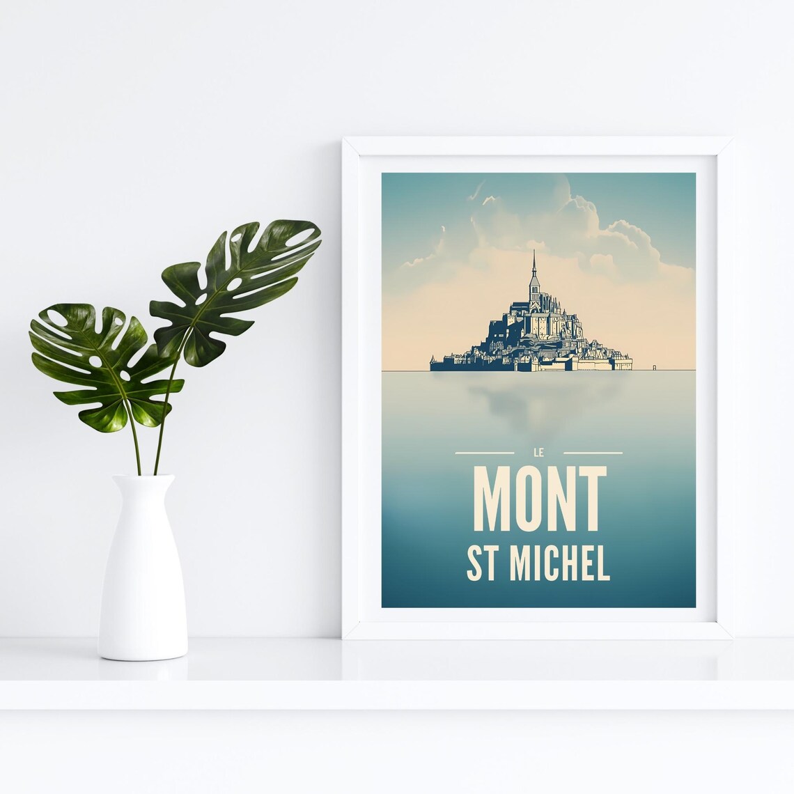 Le Mont Saint-Michel Minimalist Island Silhouette Calm Sea Poster - Image 4