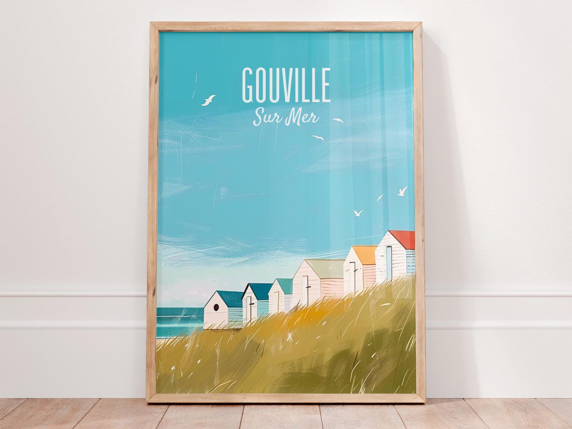 Gouville Sur Mer Normandy Beach Huts Grassy Dunes Coast Poster