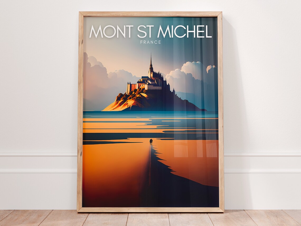Mont Saint Michel France Abbey Sunset Glowing Tidal Flats Poster