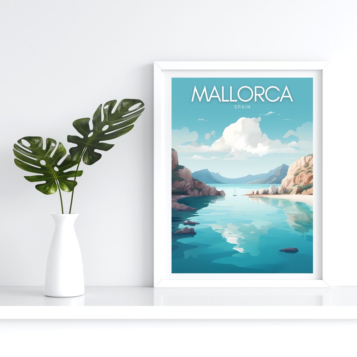 Mallorca Spain Poster with Turquoise Cove between Rocky Cliffs - Image 4