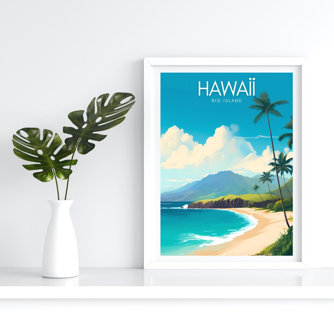 Hawaii Big Island Poster with Palm Trees Beach and Green Mountains - Image 4