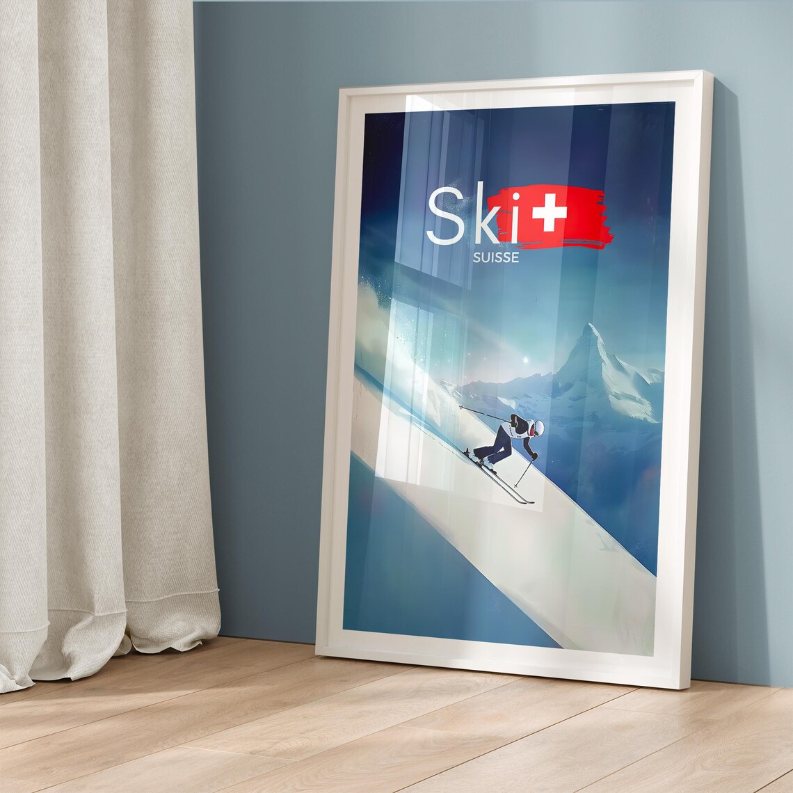 Ski Suisse Downhill Skier Racing in the Alps Travel Poster Art - Image 5