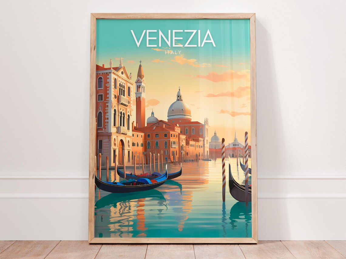 Venezia Italy Grand Canal Gondolas Historic Palaces Travel Poster