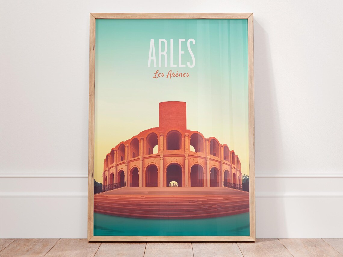 Arles France Roman Amphitheater Les Arenes Vintage Travel Poster