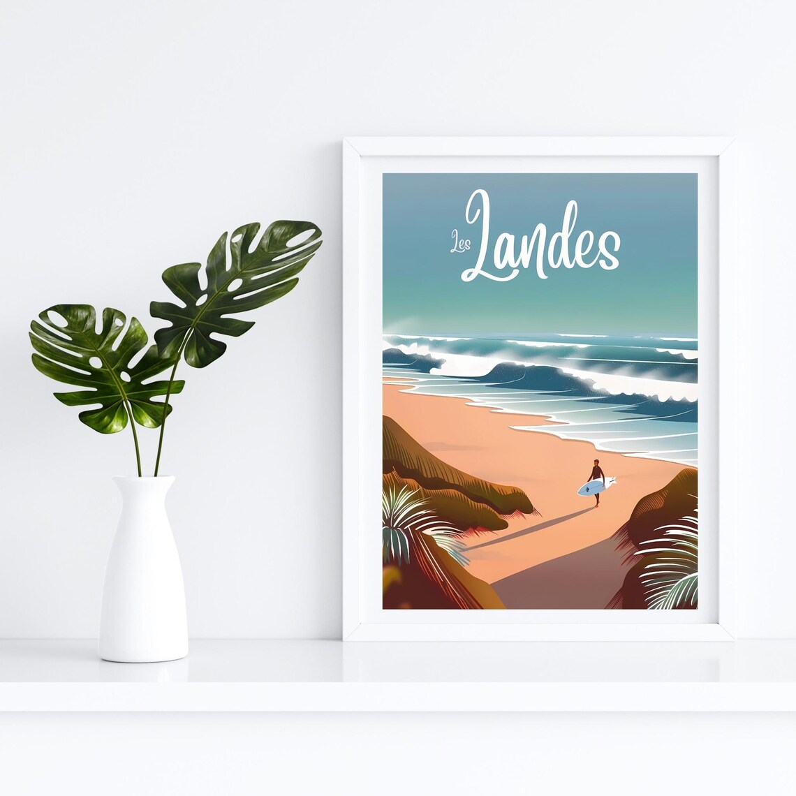 Les Landes France Surf Poster Big Waves Sandy Beach Travel Art - Image 4