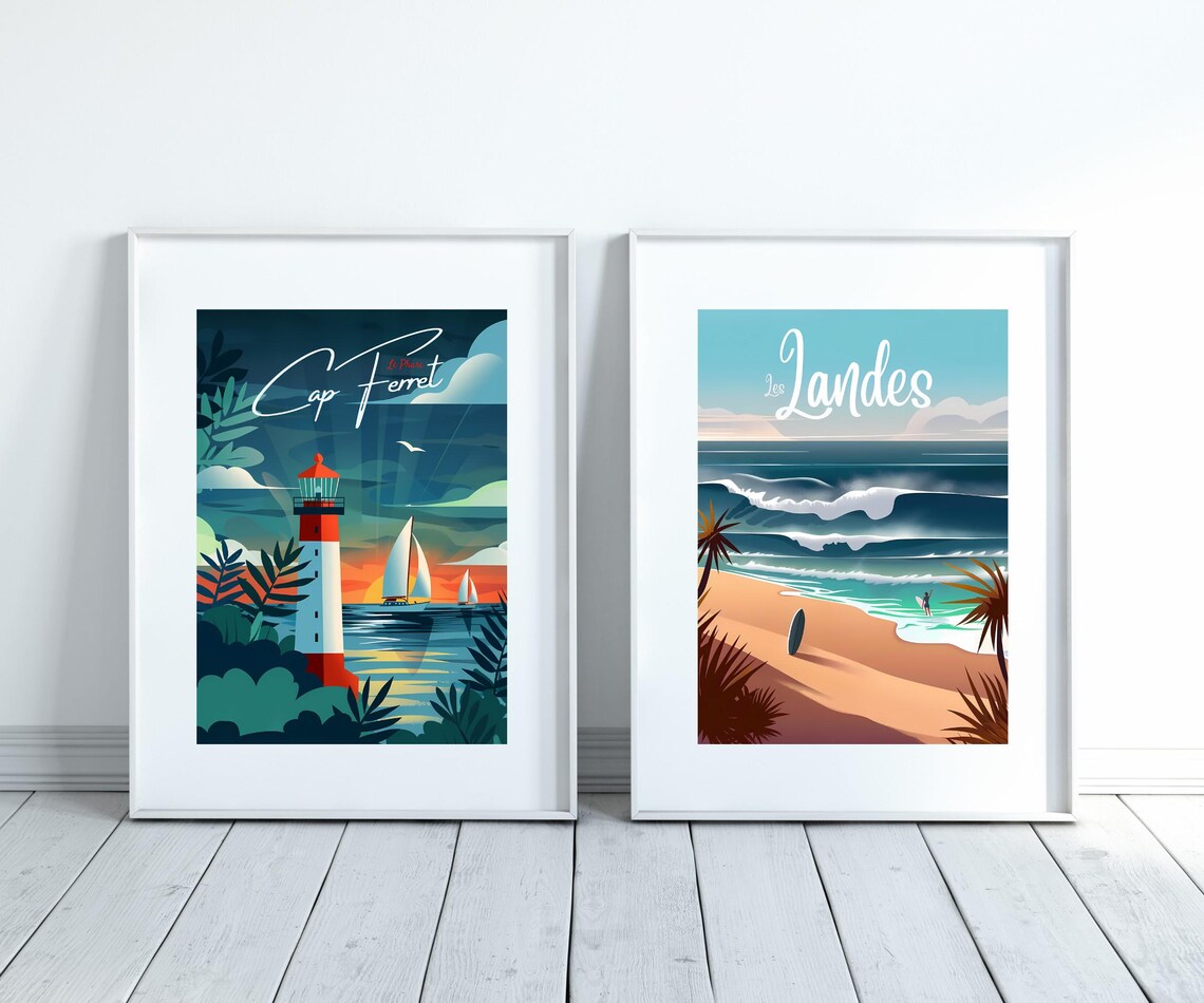 Cap Ferret France Lighthouse Sailboats Sunset Cove Travel Poster - Image 3