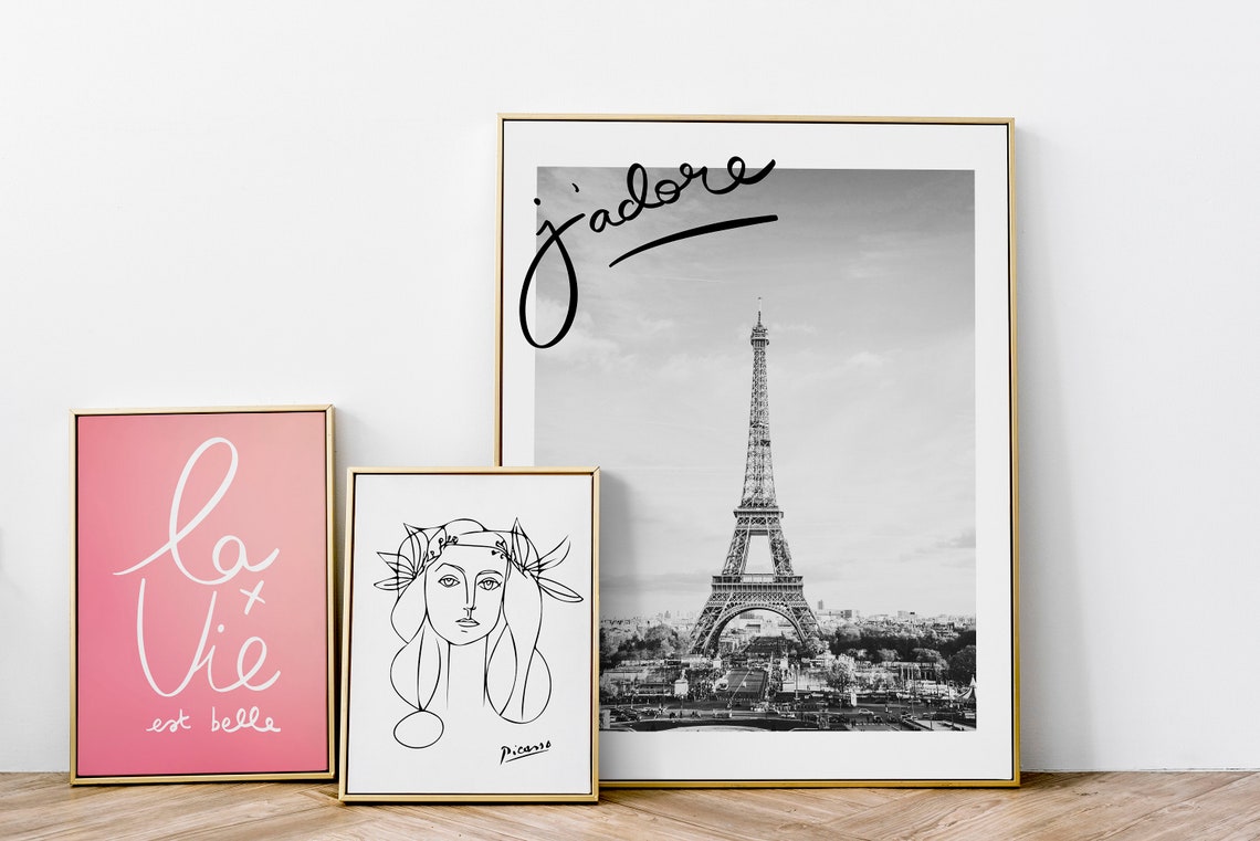 Paris Eiffel Tower J Adore Black And White Romantic Script Poster - Image 4