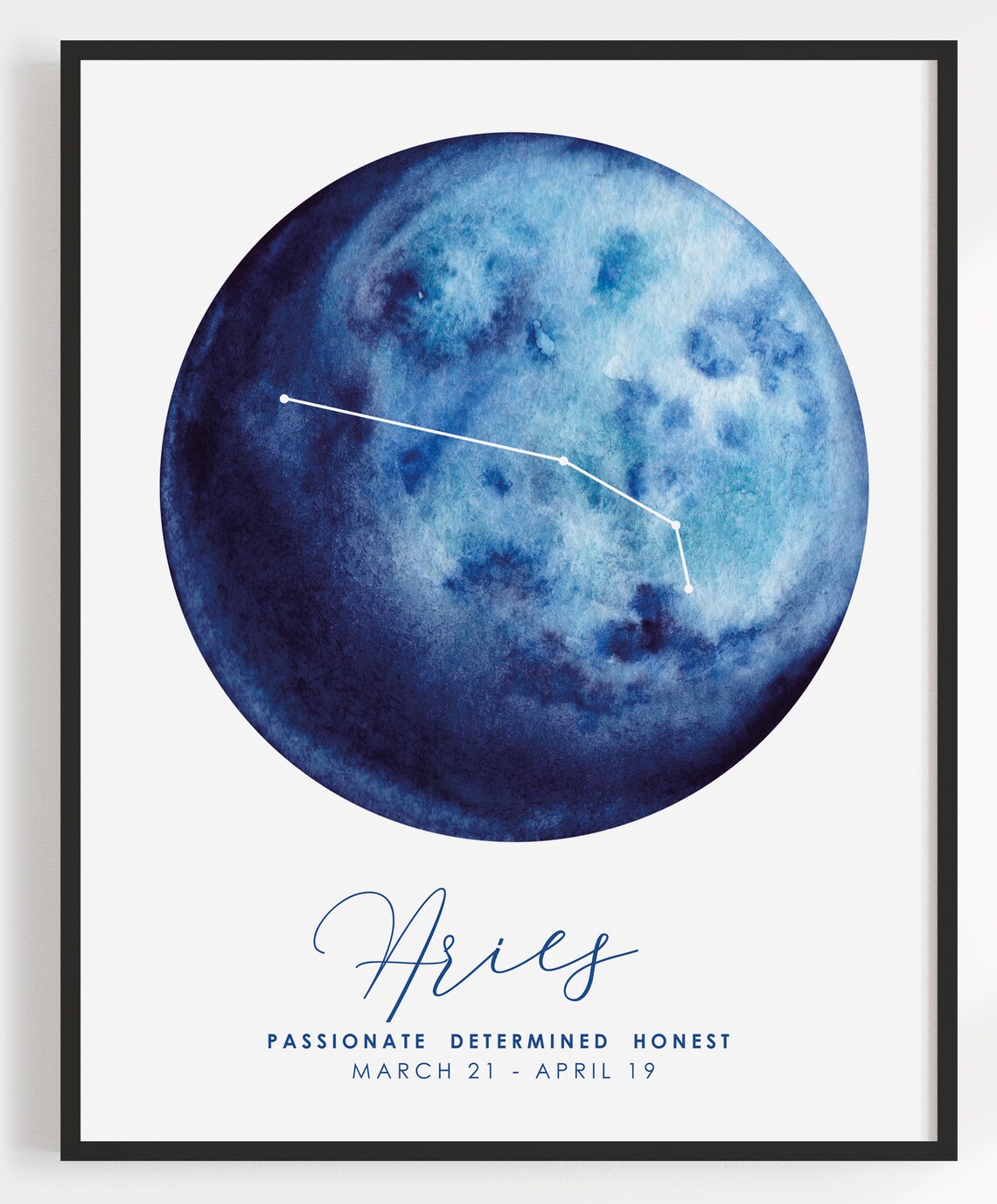 Aries Zodiac Constellation Blue Watercolor Star Sign Astrology Print Gift - Image 3