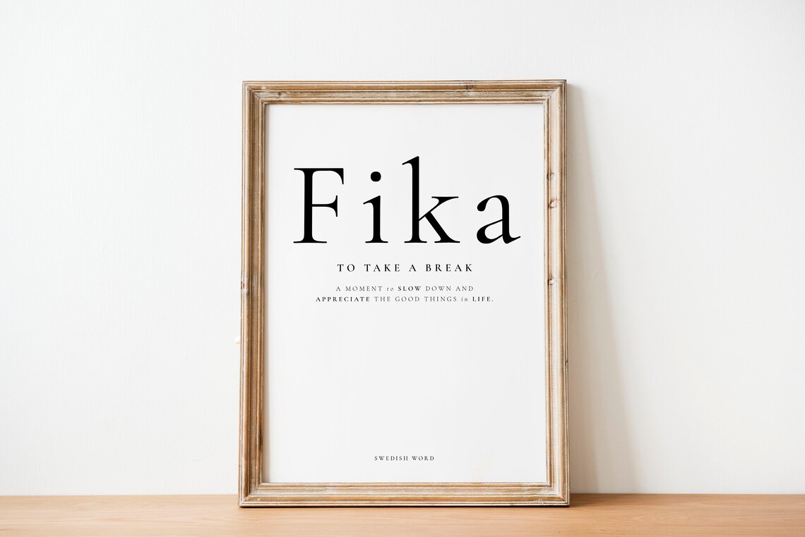 Fika Definition Art Print, Scandinavian Typography