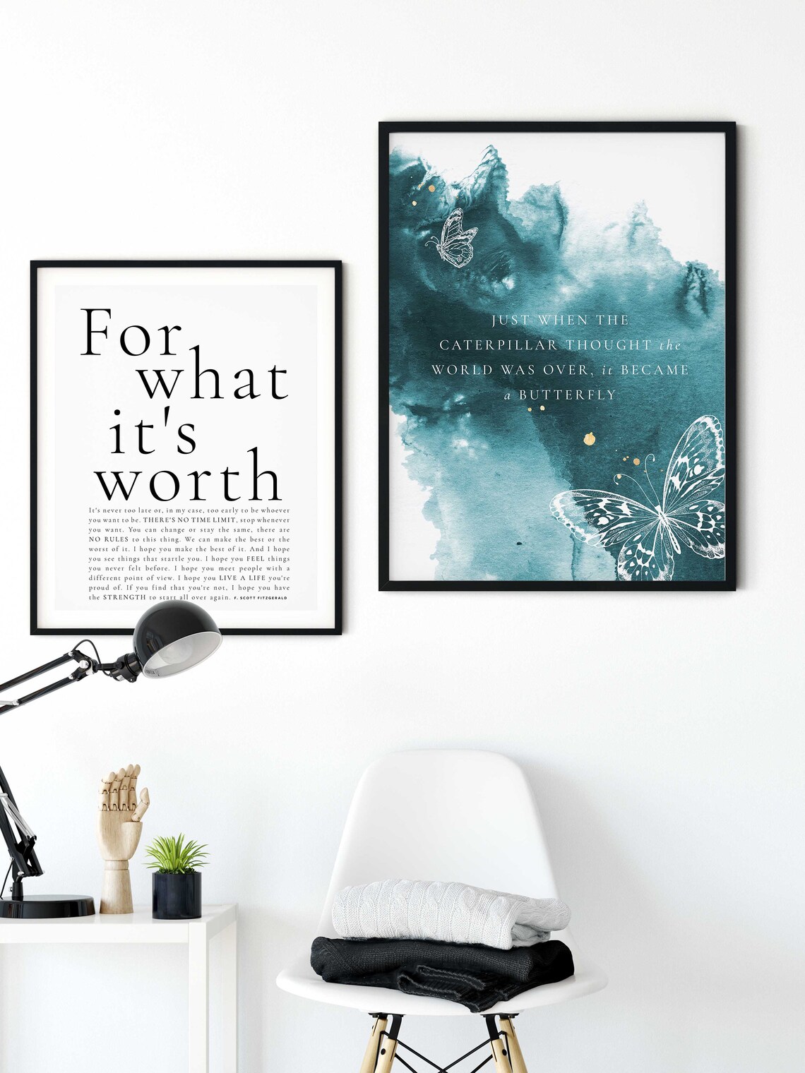 Caterpillar To Butterfly Transformation Teal Watercolor Inspirational Poster - Image 3