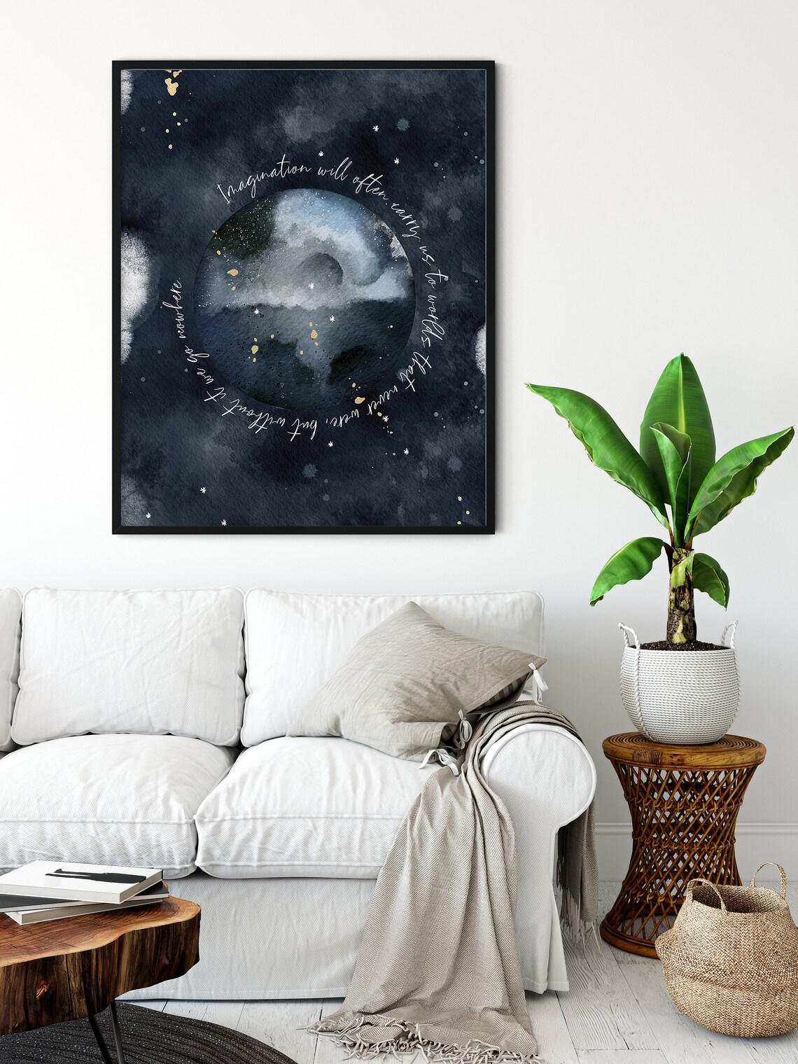 Carl Sagan Imagination Quote Full Moon Navy Watercolor Night Poster - Image 4