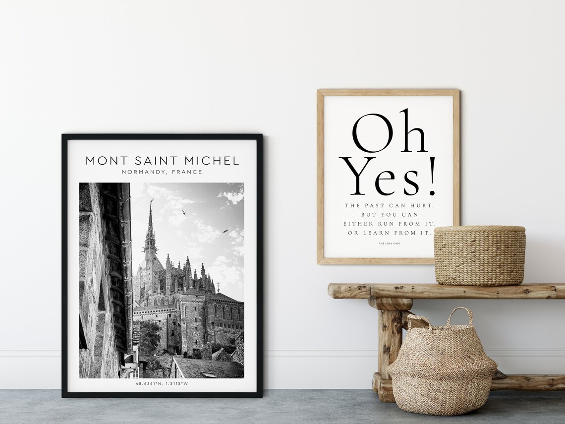 Mont Saint Michel Normandy Abbey Spire Black And White Coordinates Poster - Image 5
