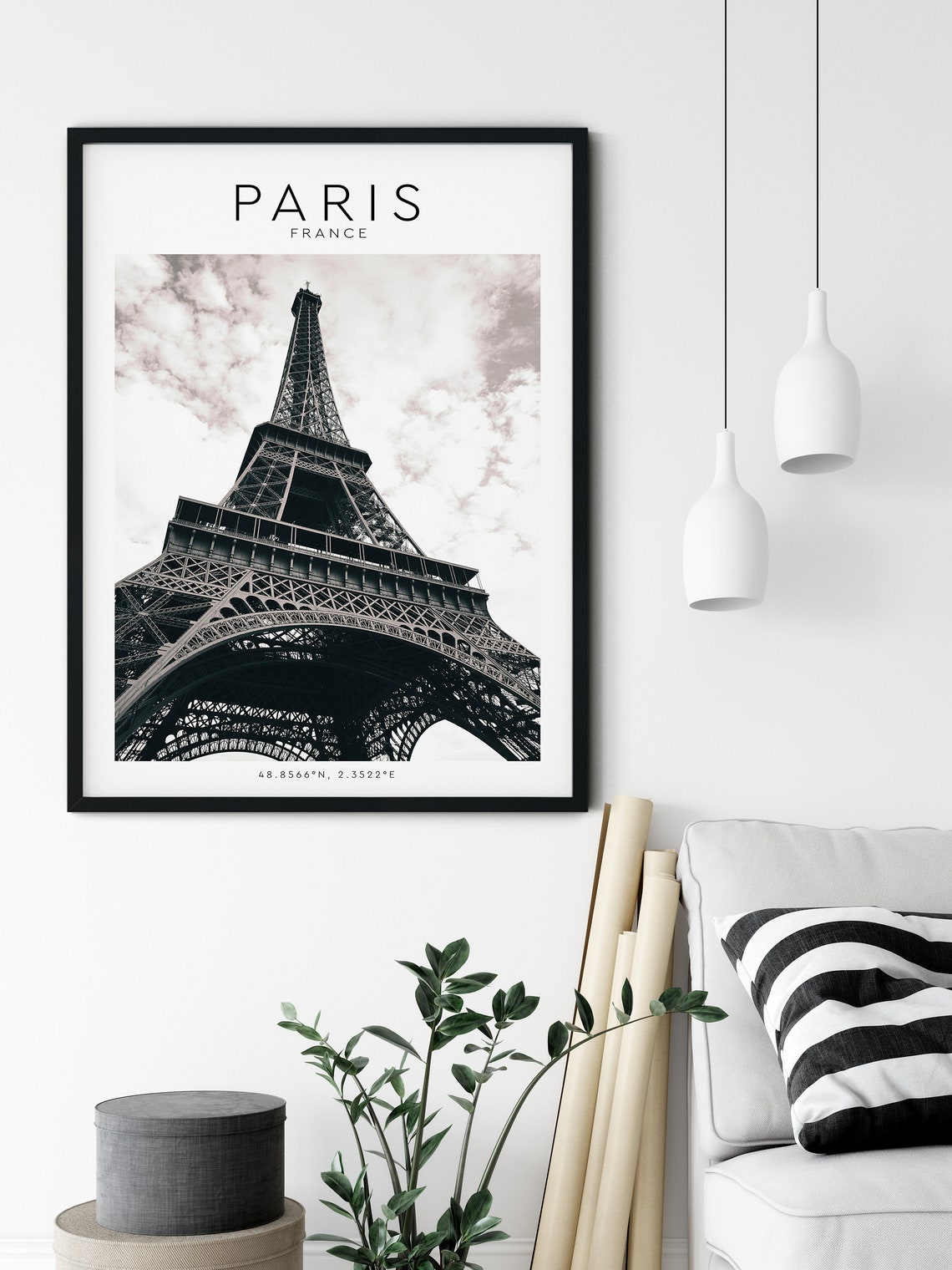 Eiffel Tower Paris Dramatic Low Angle Monochrome Travel Poster - Image 4