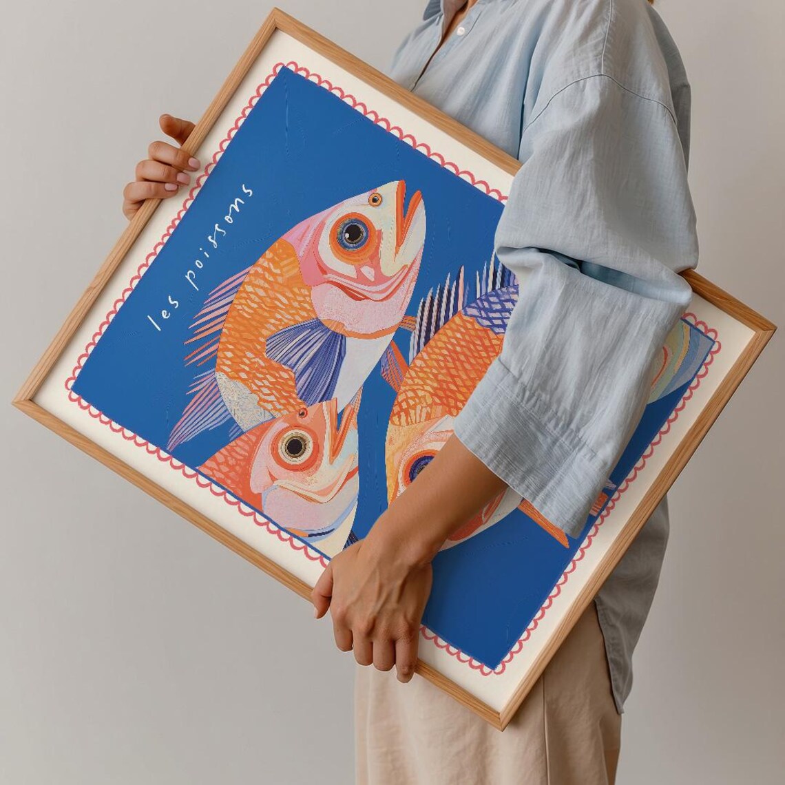 Les Poissons Colorful Fish Illustration Cobalt Blue Coastal Art Poster - Image 2