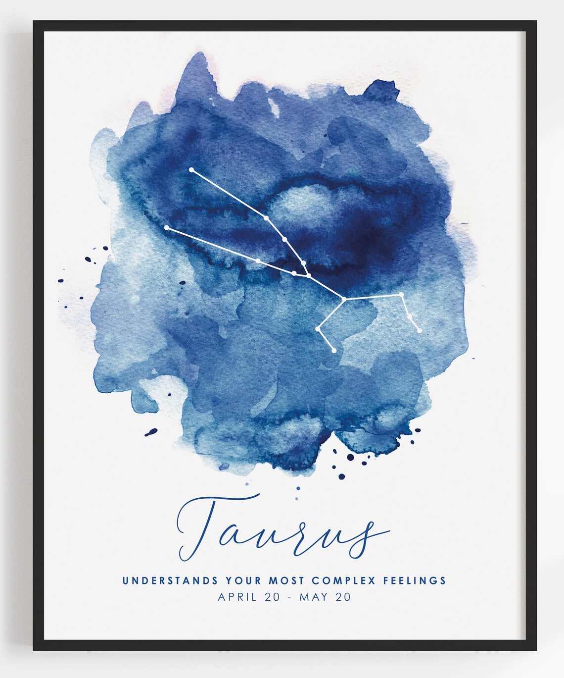 Taurus Zodiac Constellation Blue Watercolor April Star Sign Poster - Image 3