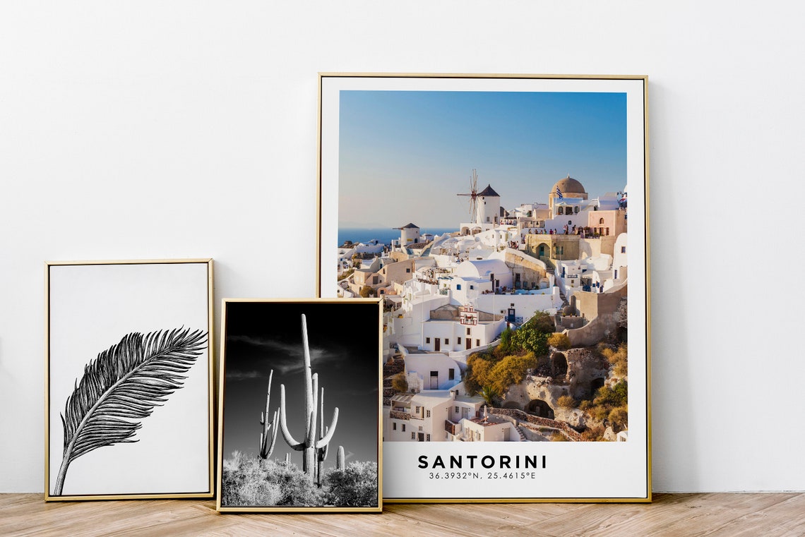 Santorini Greece Oia Whitewashed Old Town Windmill Aegean View Poster - Image 4