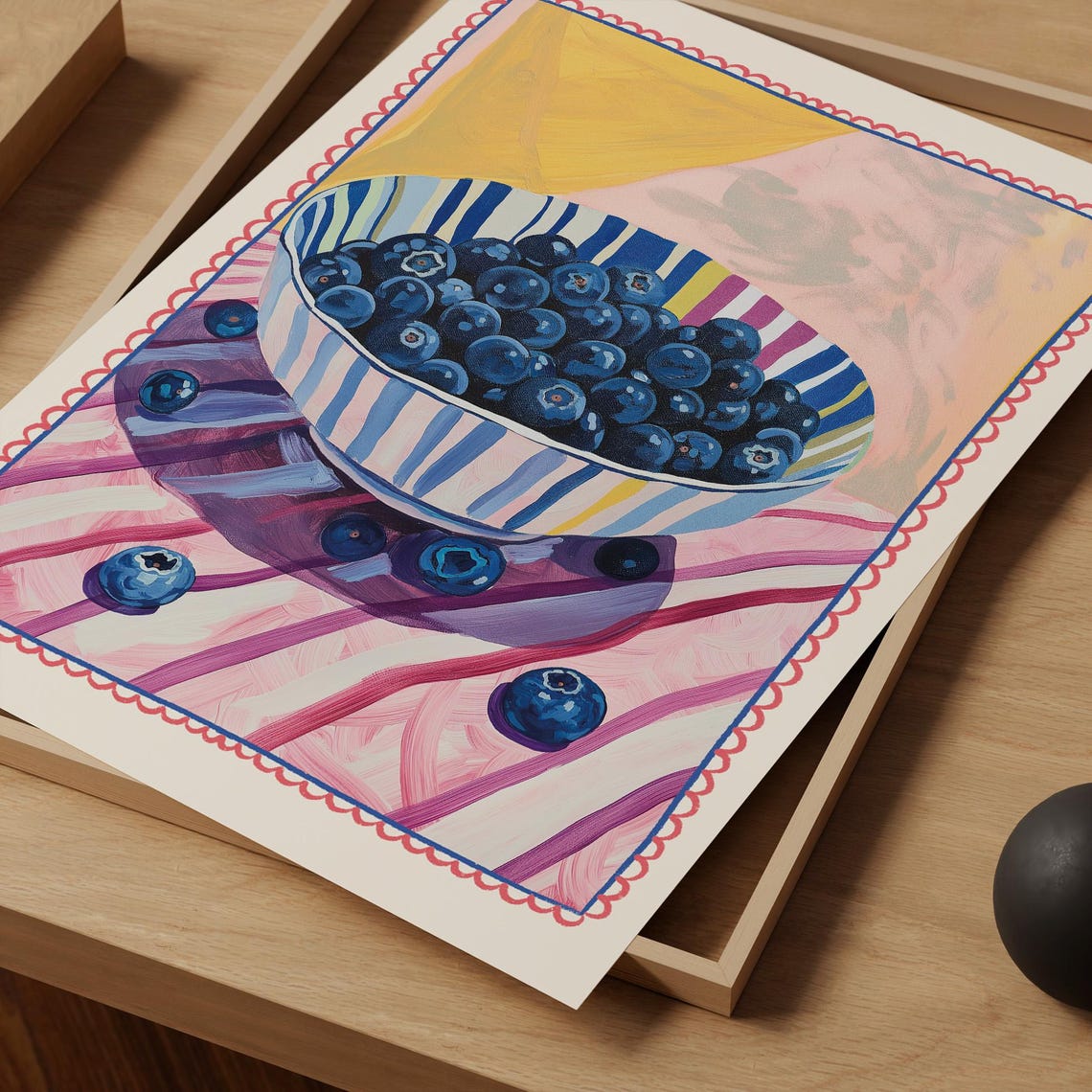 Blueberries Bowl Colorful Fruit Market Illustration Kitchen Art Poster - Image 3