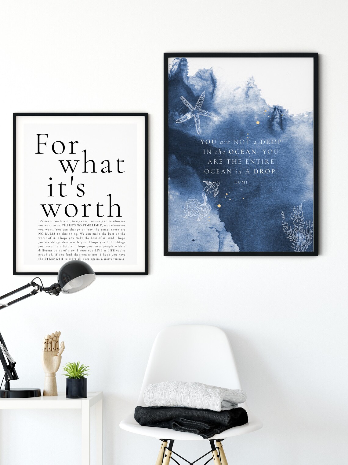 Rumi Quote You Are the Entire Ocean in a Drop Blue Watercolor Poster - Image 4