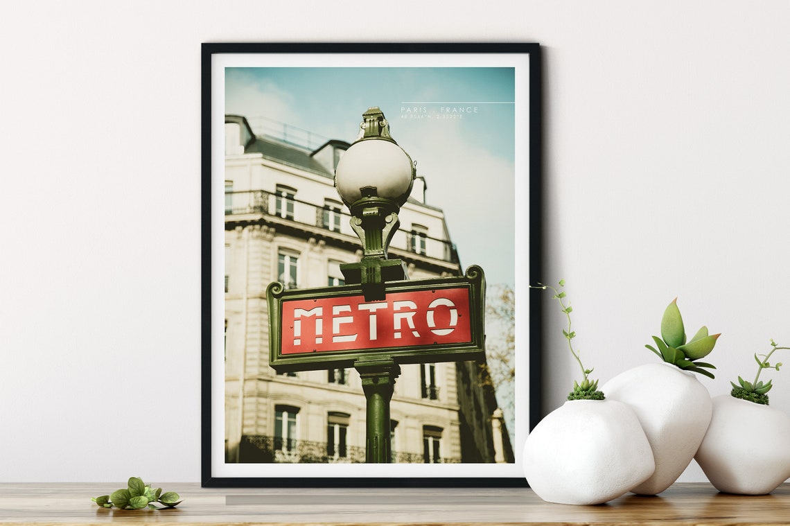 Paris Metro Poster Art Nouveau Paris Print Underground Entrance Photograph Travel France Poster Trendy Modern Wall Art Paris Print Gift