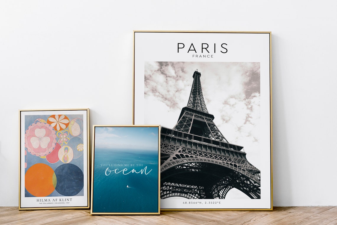 Paris Eiffel Tower Iron Arch Monochrome Coordinates Wall Poster - Image 3