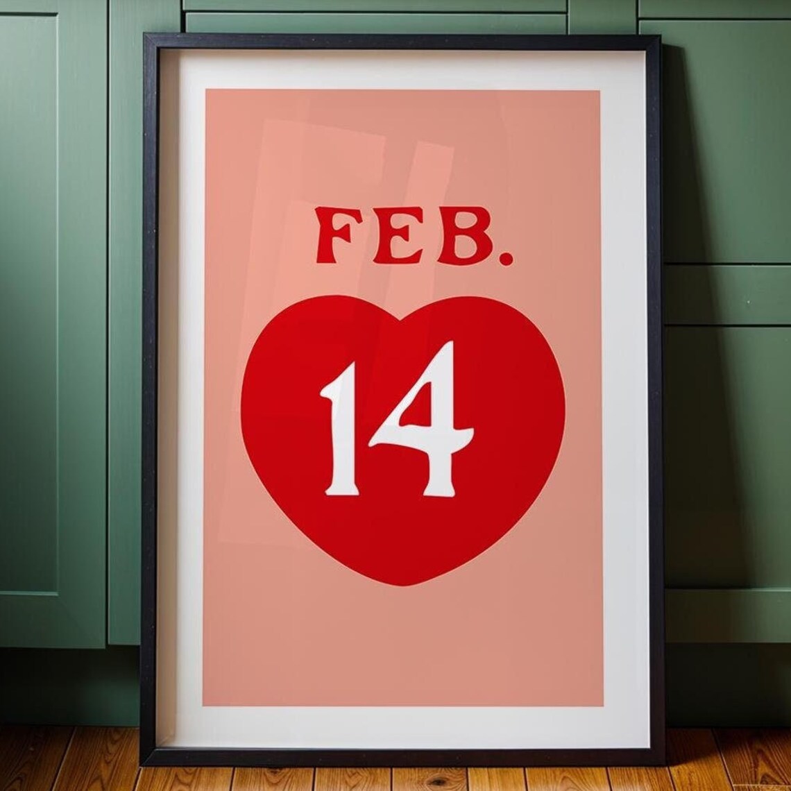 Feb 14 Red Heart Minimalist Valentine Day Holiday Wall Art Poster