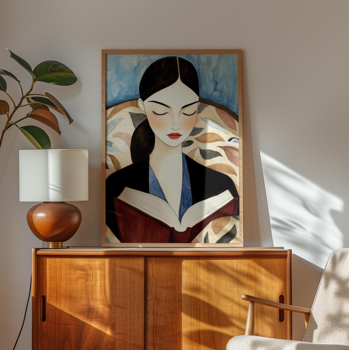 Woman Reading Illustration, Moody Peaceful Home Decor - Image 3