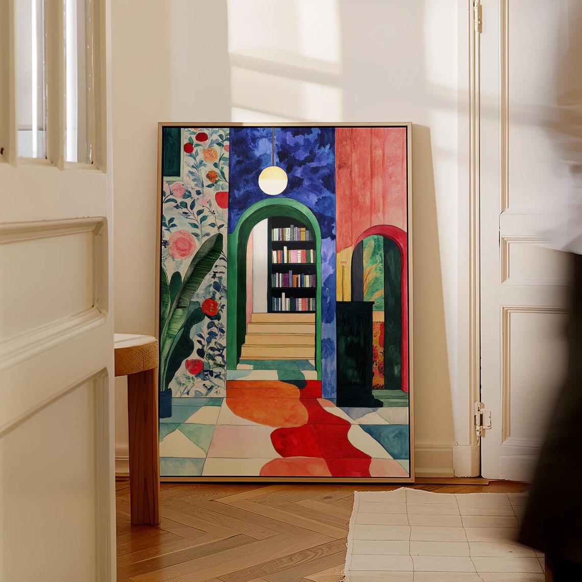 Colorful Interior With Bookshelf And Archways, Modern - Image 3