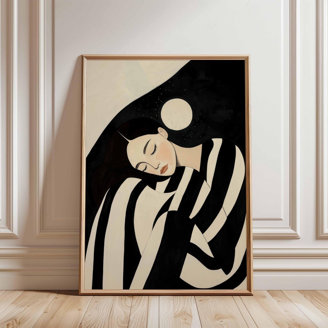 Sleeping Woman Under Moon Modern Minimalist Portrait Art Print