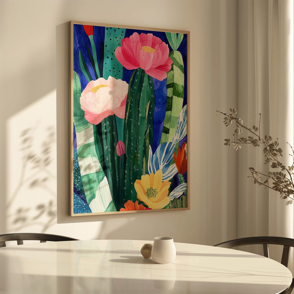Colorful Cactus Flower Composition Bold Abstract Botanical Art Vibrant Wall Decor - Image 2