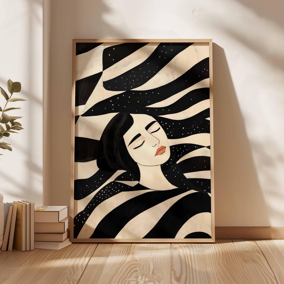 Woman Sleeping Under The Stars Dreamy Illustration Vibrant Patterned Wall Art For Contemplative Home Decor