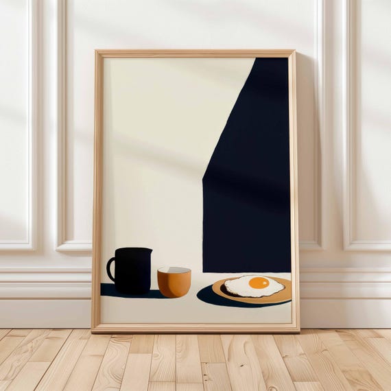 Minimalist Fried Egg And Coffee Kitchen Wall Art Warm Morning Ritual Cozy Breakfast Decor Modern Food Lover Gift