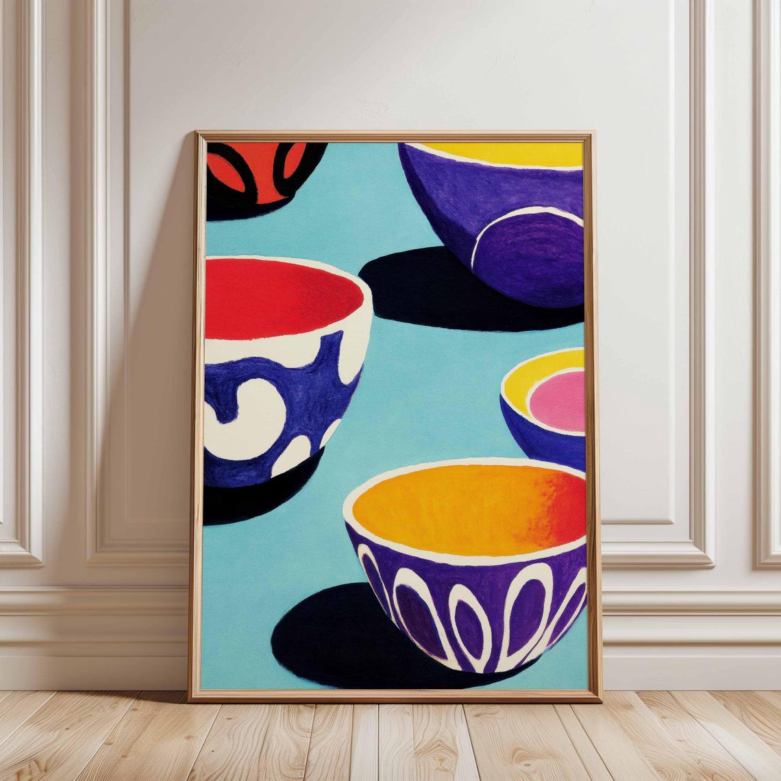 Bold Colorful Ceramic Bowls Pop Art Style Modern Kitchen Wall Art