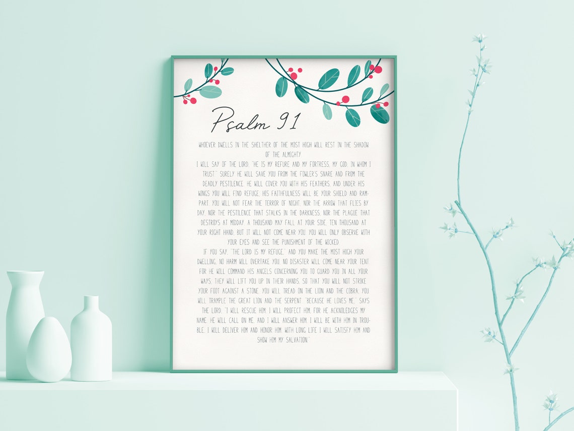 Psalm 91 Bible Verse Wall Art Christian Encouraging Print Instant Bible Verse Wall Decor Bible Verse Poster Gift - Image 2
